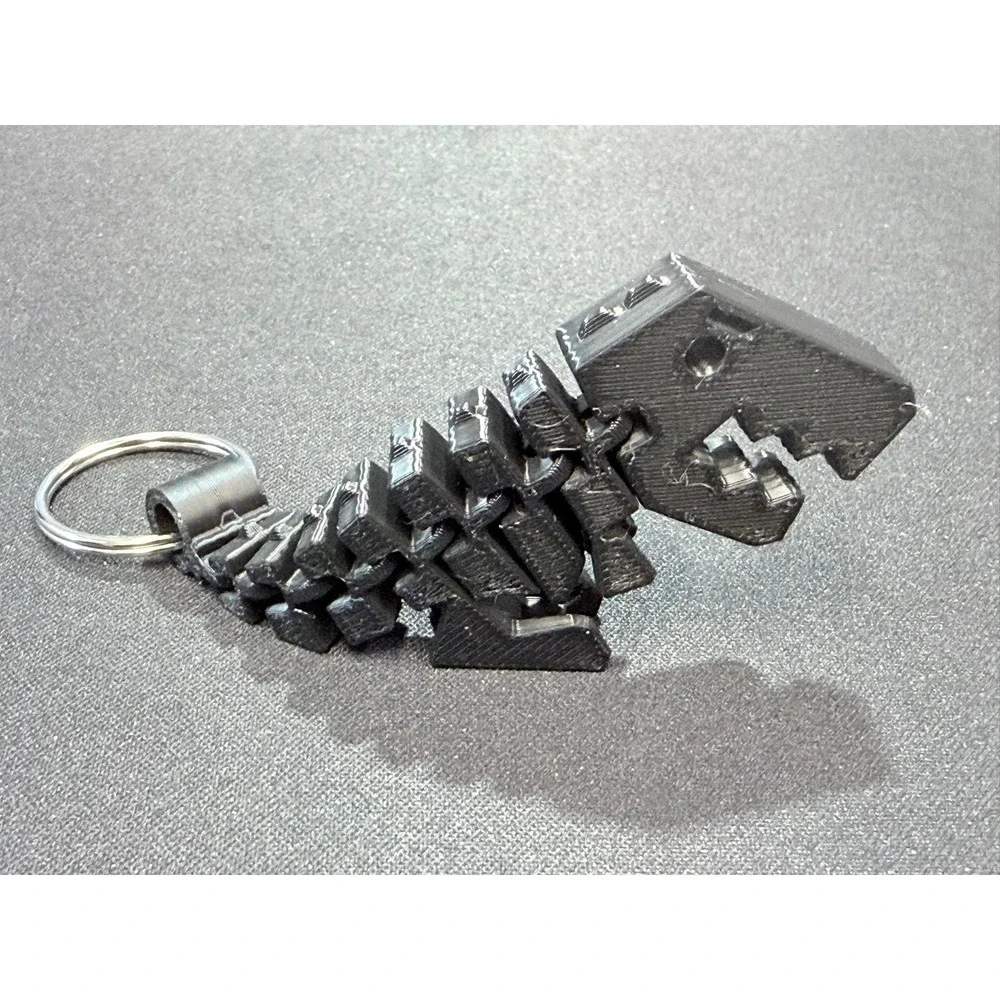 3D Printed Articulated T-Rex Keychain Black Flexible Dinosaur Toy
